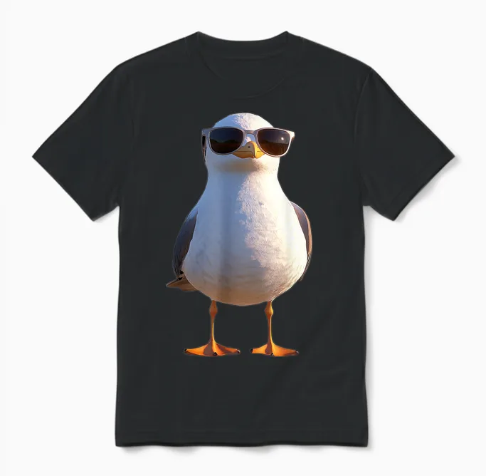 Seagull Beach North Sea Baltic Gull Silver T-Shirt, Black, S Unisex T-Shirt in Black