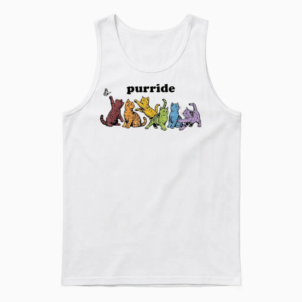 Purride Rainbow Cats Lgbtq Pride Colorful Kittens Butterfly Unisex Tank Top in White