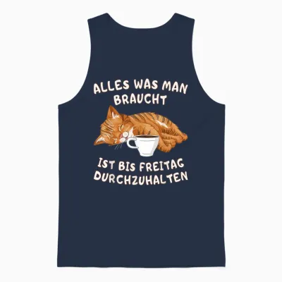Müde Katze Mit Kaffee Lustiger Spruch über Arbeit Unisex Tank Top - Navy