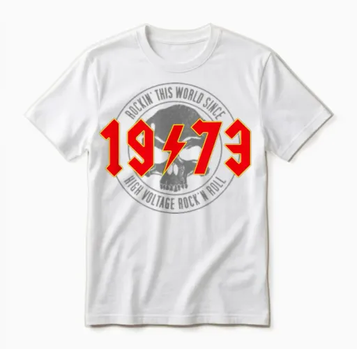 1973 Vintage Birthday Rock and Roll Heavy Metal T-Shirt, Black Unisex T-Shirt in White