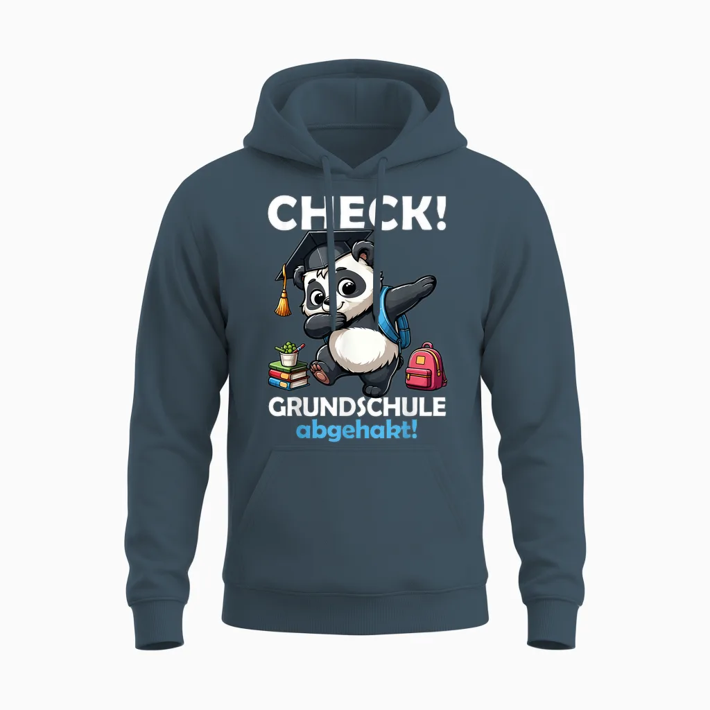 Check! Primary School Abgehakt! School Farewell Graduation Panda T-Shirt, Black Unisex Hoodie in Dark Heather