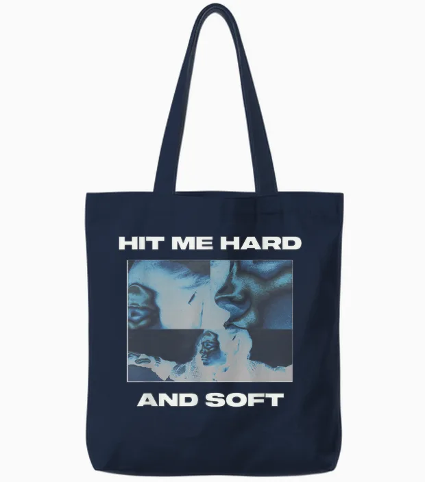 Official Billie Eilish Hit Me Hard and Soft Blue Reverse T-Shirt, Blue, S Tote Bags in Navy