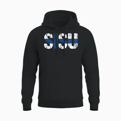Sisu Finnish Flag Distressed Suomi Unisex Hoodie - Black