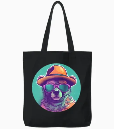 Retro Bear Lovers Tote Bags - Black