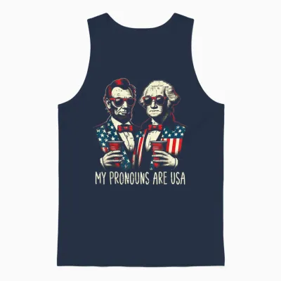 4th of July Lincoln Washington Funny American Men Women Unisex Tank Top - Navy