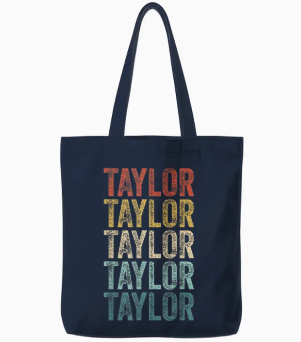Name Retro Kids Fans Men Women Taylor T-Shirt, White, S Tote Bags in Navy
