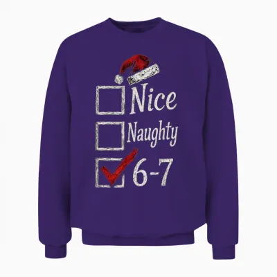 6-7 Meme Nice Naughty 67 Christmas Brain Rot Funny Graphic Unisex Sweatshirt - Purple