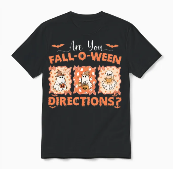 Cozy Are You Fall-O-Ween Directions Funny Ghost Unisex T-Shirt in Black