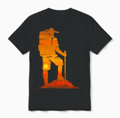 Backpacker in the Sunset While Hiking Unisex T-Shirt - Black