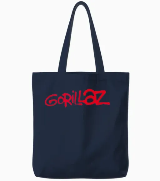 Gorillaz Paint Brush Red Logo Tote Bags in Navy