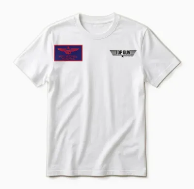 Top Gun Pete Mitchell Maverick T-Shirt Chest Badge, Grey, S Unisex T-Shirt - White
