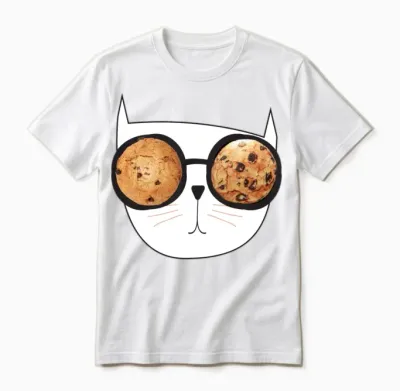 Funny Cat with Funny Glasses. Cookies in Glasses. Unisex T-Shirt - White