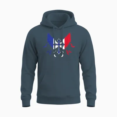 French Patriot France French Flag with Cross Vintage Unisex Hoodie - Dark Heather