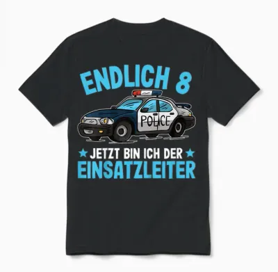 Polizei Shirt 8 Jahre Jungen | Polizei 8. Geburtstag Unisex T-Shirt - Black