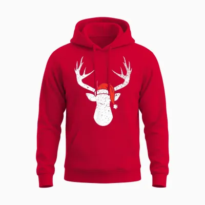 Deer with Santa Hat Christmas Pajama Hunting Gift Unisex Hoodie - Red