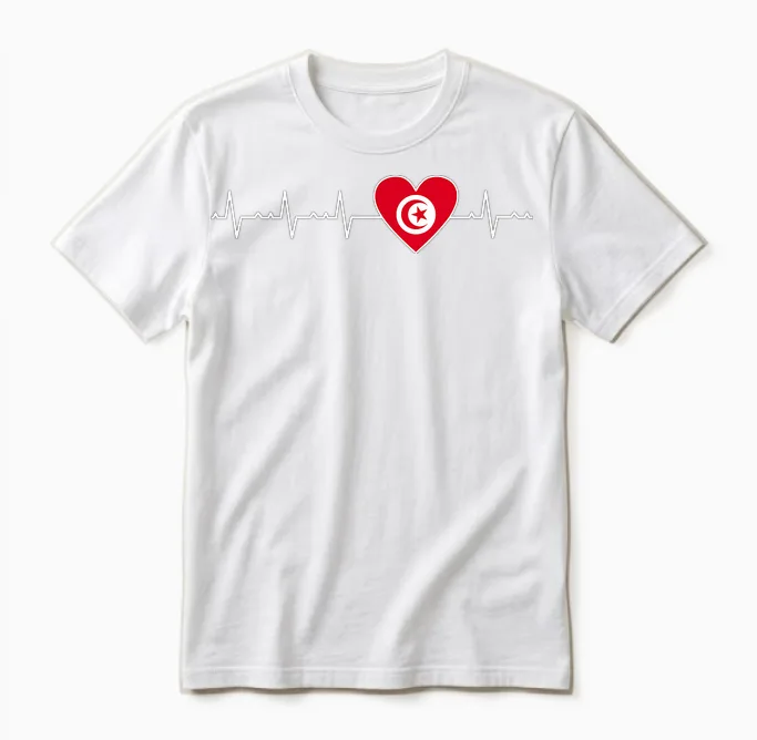 Drapeau Tunisien Battement De Cœur Fière Tunisie Homme Femme Unisex T-Shirt in White