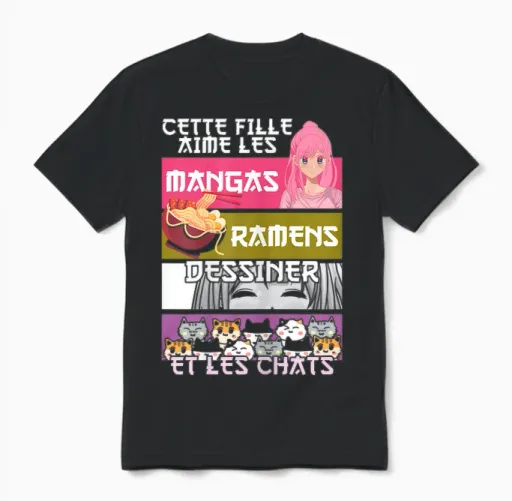 Girl Manga Ramen Humor Japan Culture Country Woman Gift Unisex T-Shirt - Black