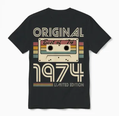 50th Birthday Vintage 1974 Original 1974 Unisex T-Shirt - Black