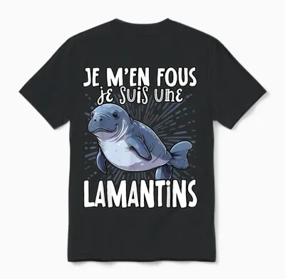 Je M'en Fous Je Suis Une Manatins - Cute Manatee T-Shirt, Black, S Unisex T-Shirt - Black