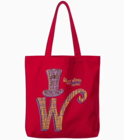Kids Willy Wonka Initial T-Shirt, Black, 2 Tote Bags - Red