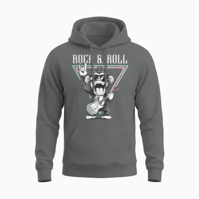 Rock & Roll Monkey Guitar Funny Unisex Hoodie - Graphite Heather