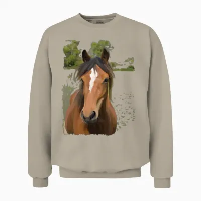 Wild Horse Portrait in Rustic Greens Unisex Sweatshirt - Sand
