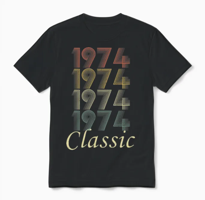Vintage 1974 50th Birthday Gift for Dad Mom Unisex T-Shirt in Black