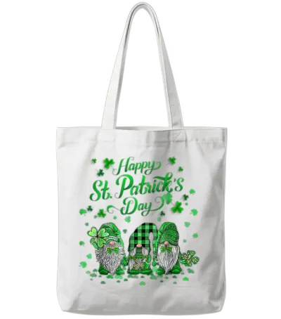 Happy St Patric Day Gnomes Saint Paddys Pattys Tote Bags - White