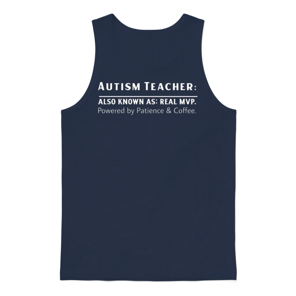 Autism Teacher: Powered by Patience & Coffee Unisex Tank Top - Navy