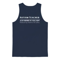 Autism Teacher: Powered by Patience & Coffee Unisex Tank Top - Navy – 1