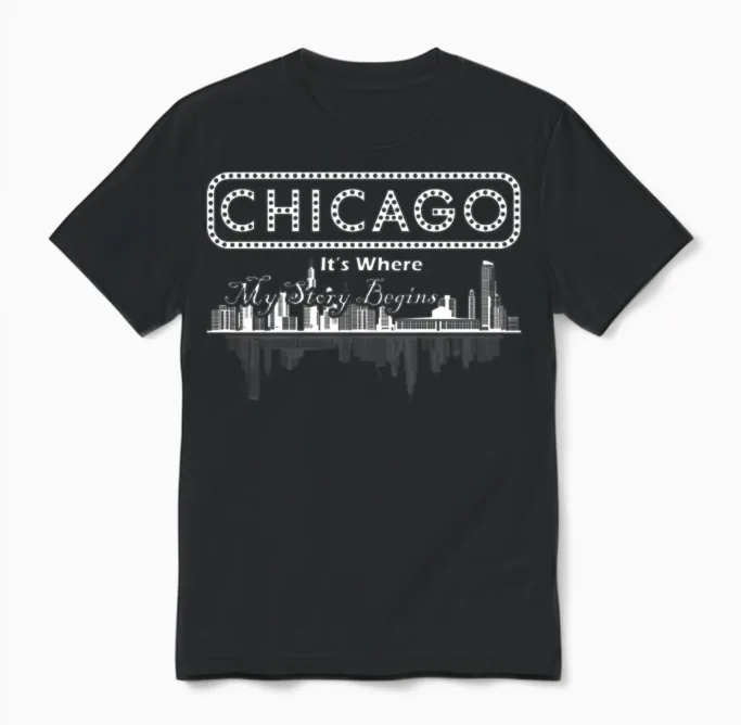 Chicago Where My Story Begins Unisex T-Shirt in Black