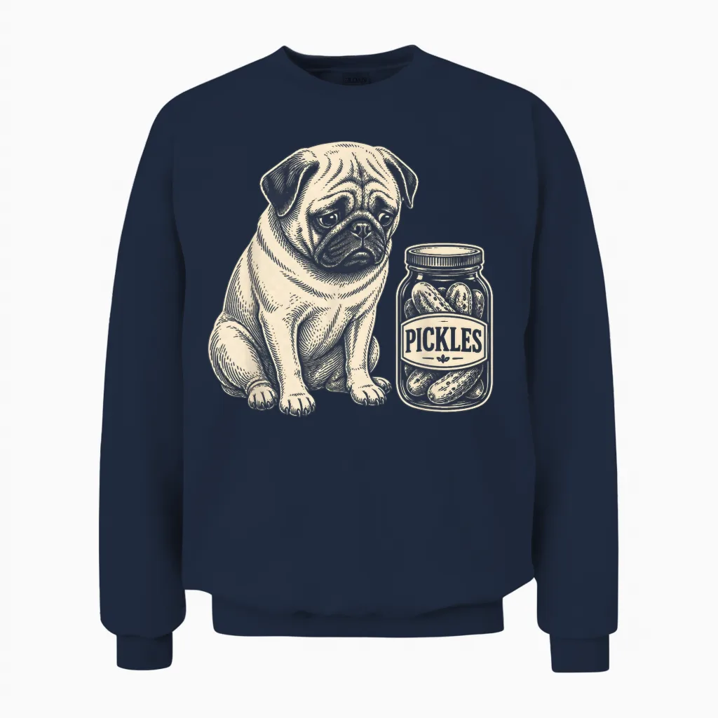 Trauriger Lustiger Mops, Gurkenglas Für Hundeliebhaber, Eingelegtes Essen Unisex Sweatshirt in Navy