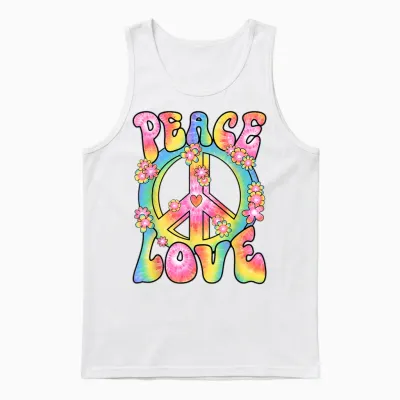 Peace Love Hippie Costume Women's Men's 60s 70s Outfit T-Shirt, Black, S Unisex Tank Top - White