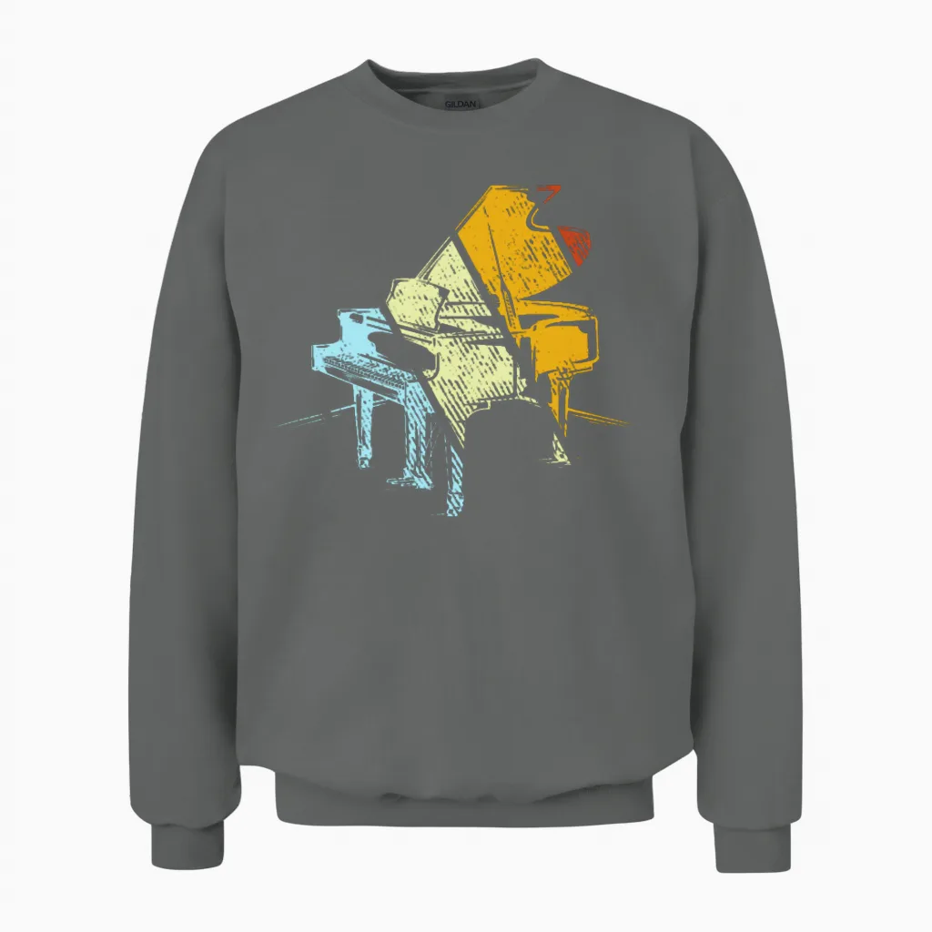 Piano Retro & Keys Unisex Sweatshirt in Graphite Heather