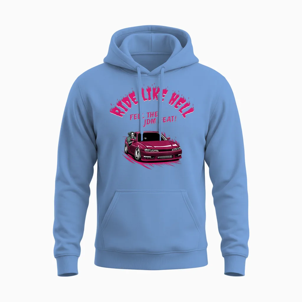 Jdm Voiture Rouge 240 S14 Avec Faucheuse – Légende Du Drift Unisex Hoodie in Carolina Blue