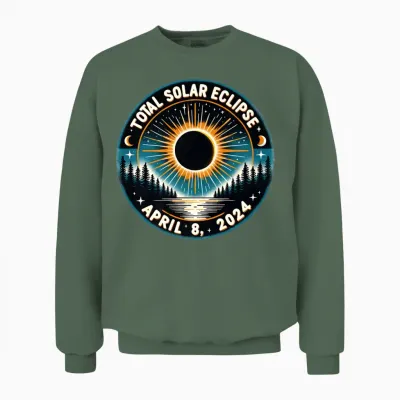Solar Eclipse Astronomy Vintage 2024 Solar Eclipse Unisex Sweatshirt - Military Green