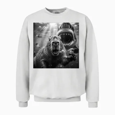 Capybara Selfie Unterwasser Lustige Szene Illustration Unisex Sweatshirt - White