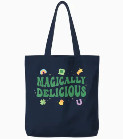 Magically Delicious Lucky Charms Groovy St Patricks Day Tote Bags - Navy