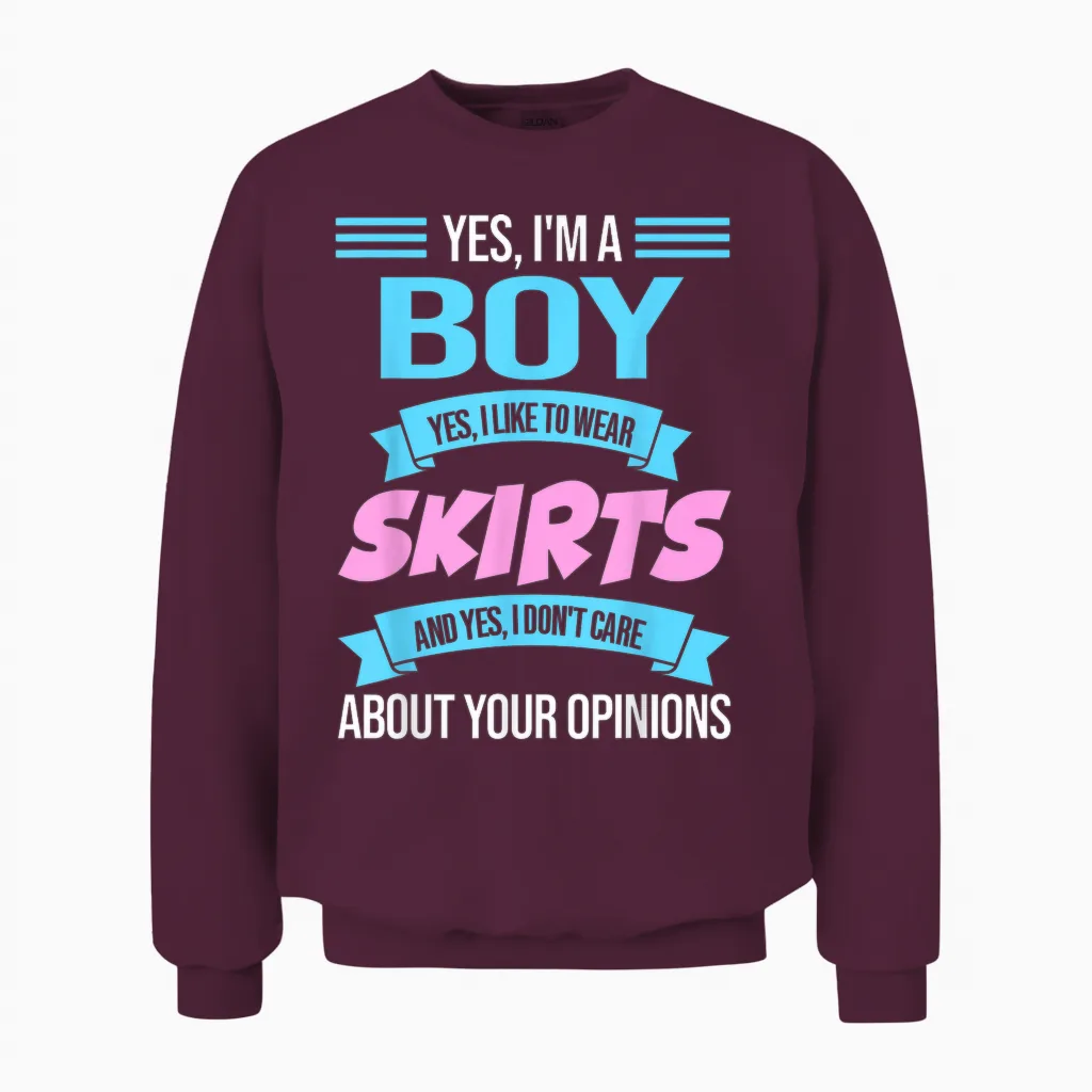 Ja, I'm a Boy Yes, I Like to Wear Skirts Anime Femboy Unisex Sweatshirt in Maroon