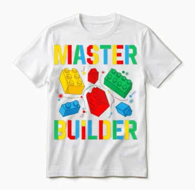 Master Builder Kids Building Blocks Brick Toy Master Builder T-Shirt Small Unisex T-Shirt - White