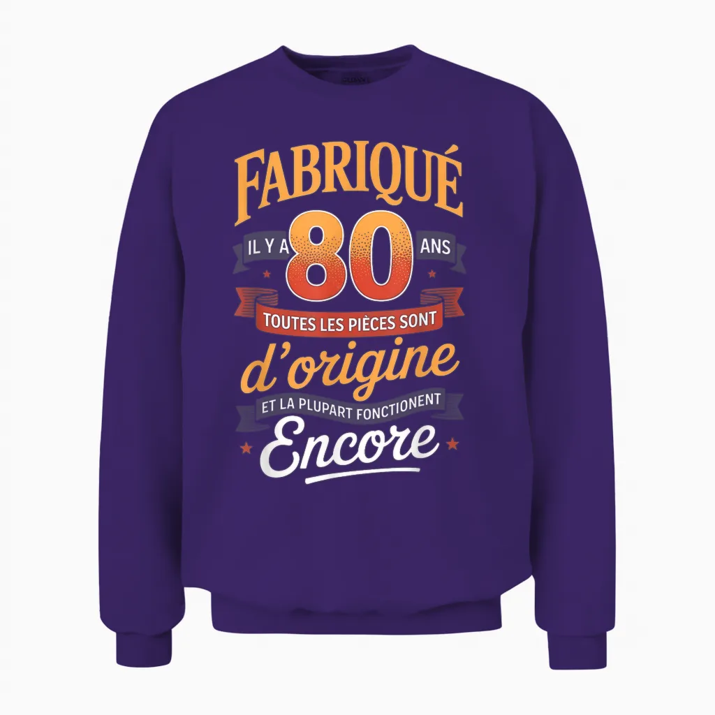 Fabriqué Il Y a 80 Ans Vintage 80 Ans Anniversaire Blague Unisex Sweatshirt in Purple