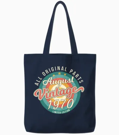 1970 August Retro Tote Bags - Navy