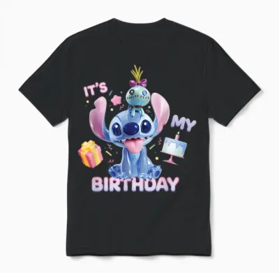 Disney Stitch & Scrump It's My Birthday Party Unisex T-Shirt - Black