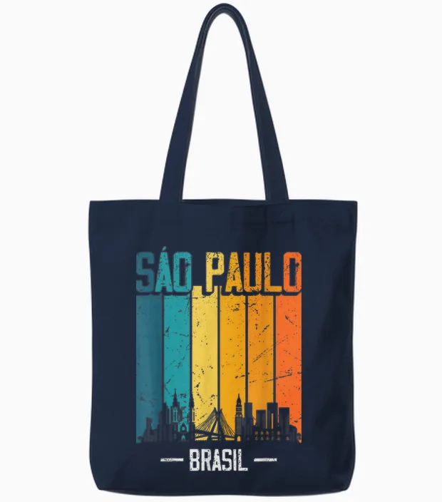 Sao Paulo Brasilien Retro Vintage Sonnenuntergang Skyline Tote Bags in Navy