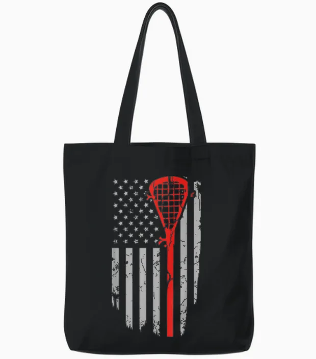 Vintage American Flag Lacrosse Youth Apparel, Boys Men Usa Tote Bags in Black