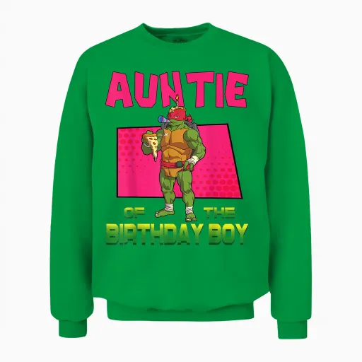Mademark X Teenage Mutant Ninja Turtles - Raphael Auntie of the Birthday Boy Pizza Theme Party Unisex Sweatshirt - Irish Green