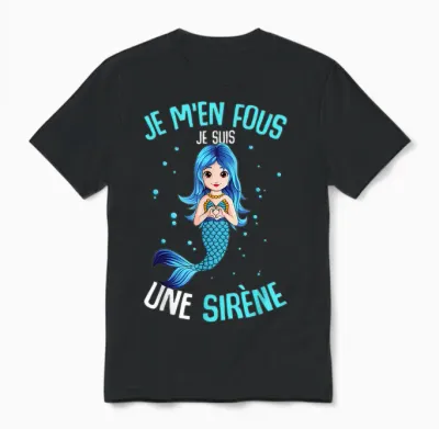 Je M'en Fous Je Suis Une Mermaid Girl Child Woman Mermaid Unisex T-Shirt - Black