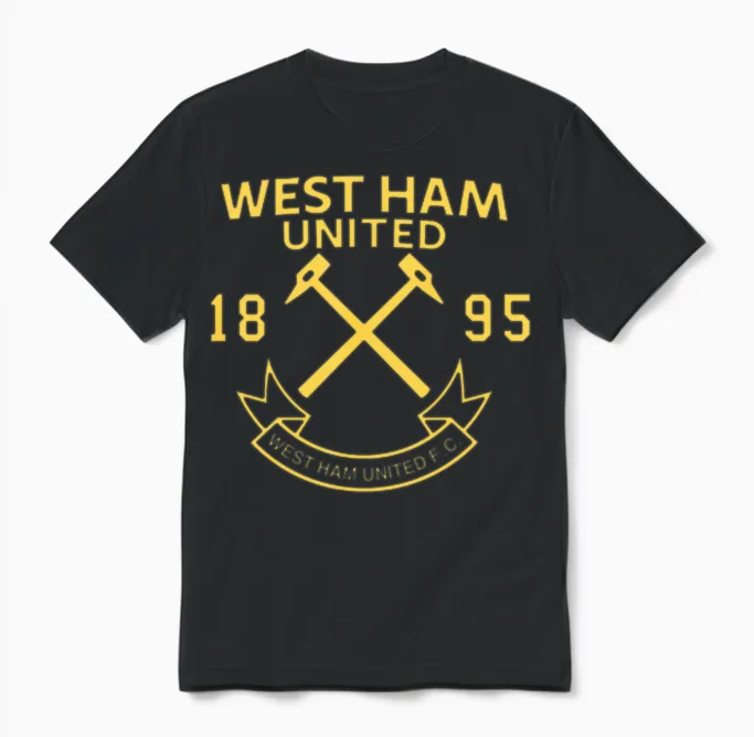 West Ham United Chest Crest Birthday Chirstmas Unisex T-Shirt in Black