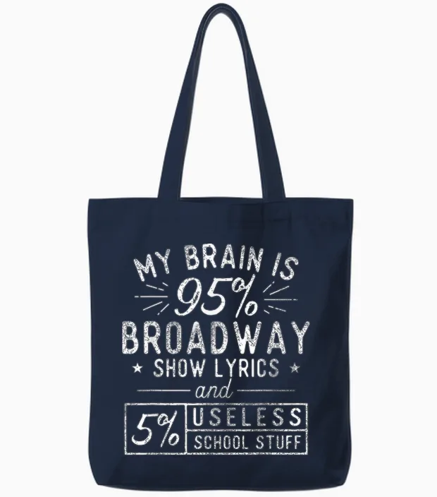 My Brain Is 95% Broadway Lyrics - Actor Theatre Musical T-Shirt Small Tote Bags in Navy