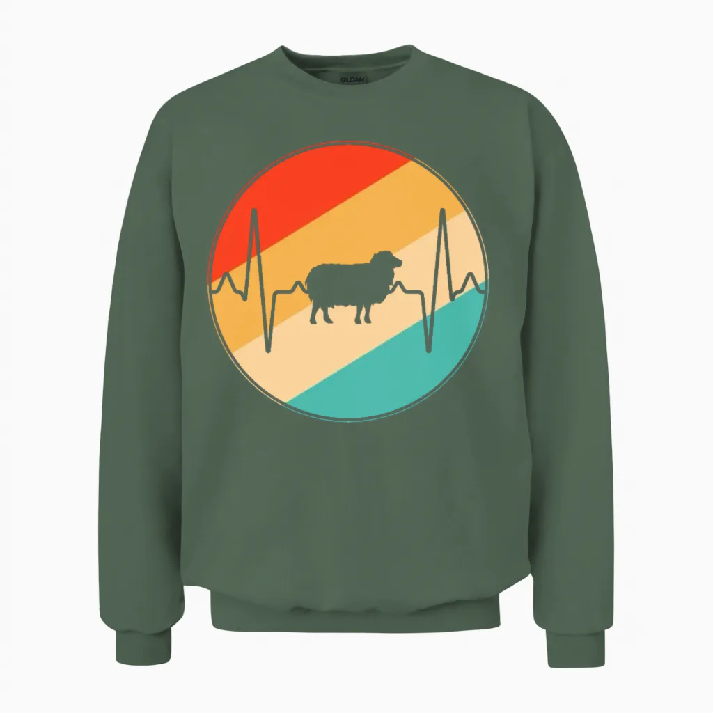 Sheep Retro Heartbeat Unisex Sweatshirt in Military Green